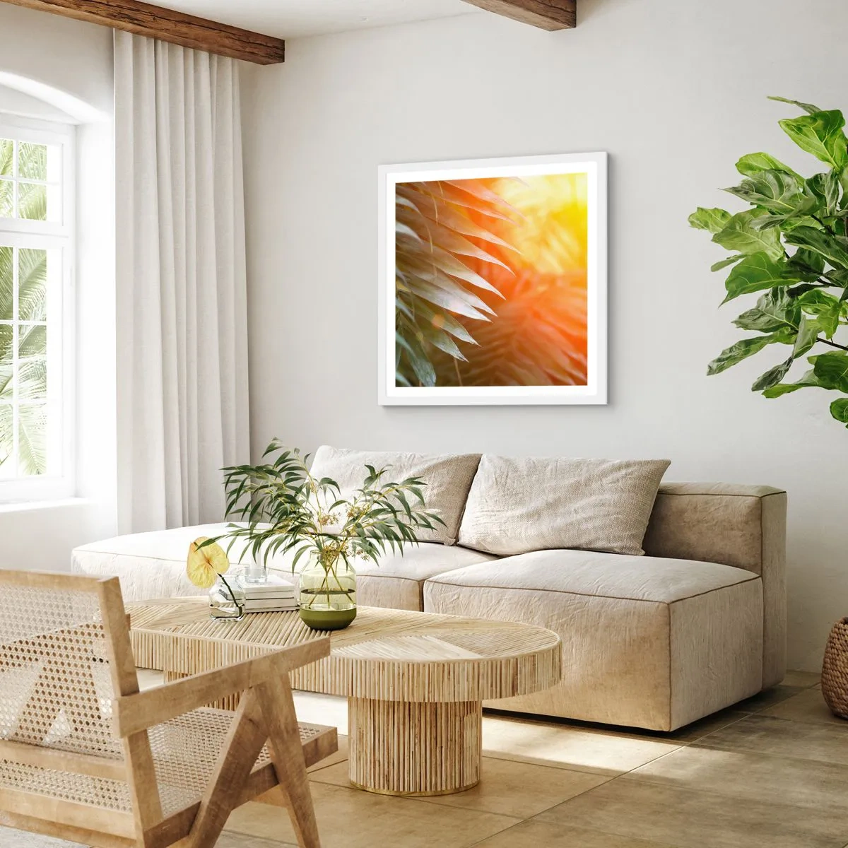 Póster en marco blanco - Mañana en la selva - 40x40 cm