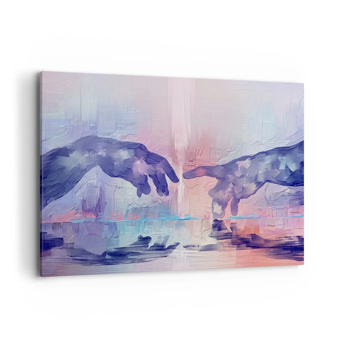 Cuadro sobre lienzo - Impresión de Imagen - Manos simbólicas en colores abstractos, haciendo referencia al tema de la creación. - 120x80cm - Chispa divina de vida - Decoración de pared moderna para salón y dormitorio ARTTOR