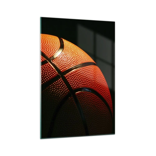 Cuadro sobre vidrio - Impresiones sobre Vidrio - Primer plano de una pelota de baloncesto sobre un fondo negro - 70x100cm - Hermoso como un planeta - Decoración de pared moderna para salón y dormitorio ARTTOR