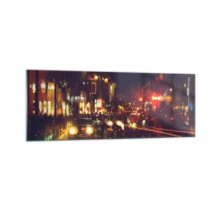 Cuadro sobre vidrio - Impresiones sobre Vidrio - Escena nocturna de la ciudad con luces de colores y reflejos en la calle. - 140x50cm - Hundido en la luz de la noche - Decoración de pared moderna para salón y dormitorio ARTTOR