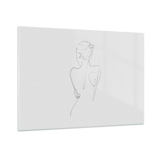 Cuadro sobre vidrio - Impresiones sobre Vidrio - Un delicado boceto de una sola línea de una mujer de espaldas. - 100x70cm - Música del cuerpo - Decoración de pared moderna para salón y dormitorio ARTTOR