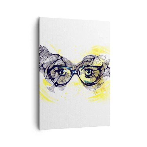 Cuadro sobre lienzo - Impresión de Imagen - Gráficos artísticos de gafas con ojos expresivos. - 50x70cm - A través de las gafas azules - Decoración de pared moderna para salón y dormitorio ARTTOR