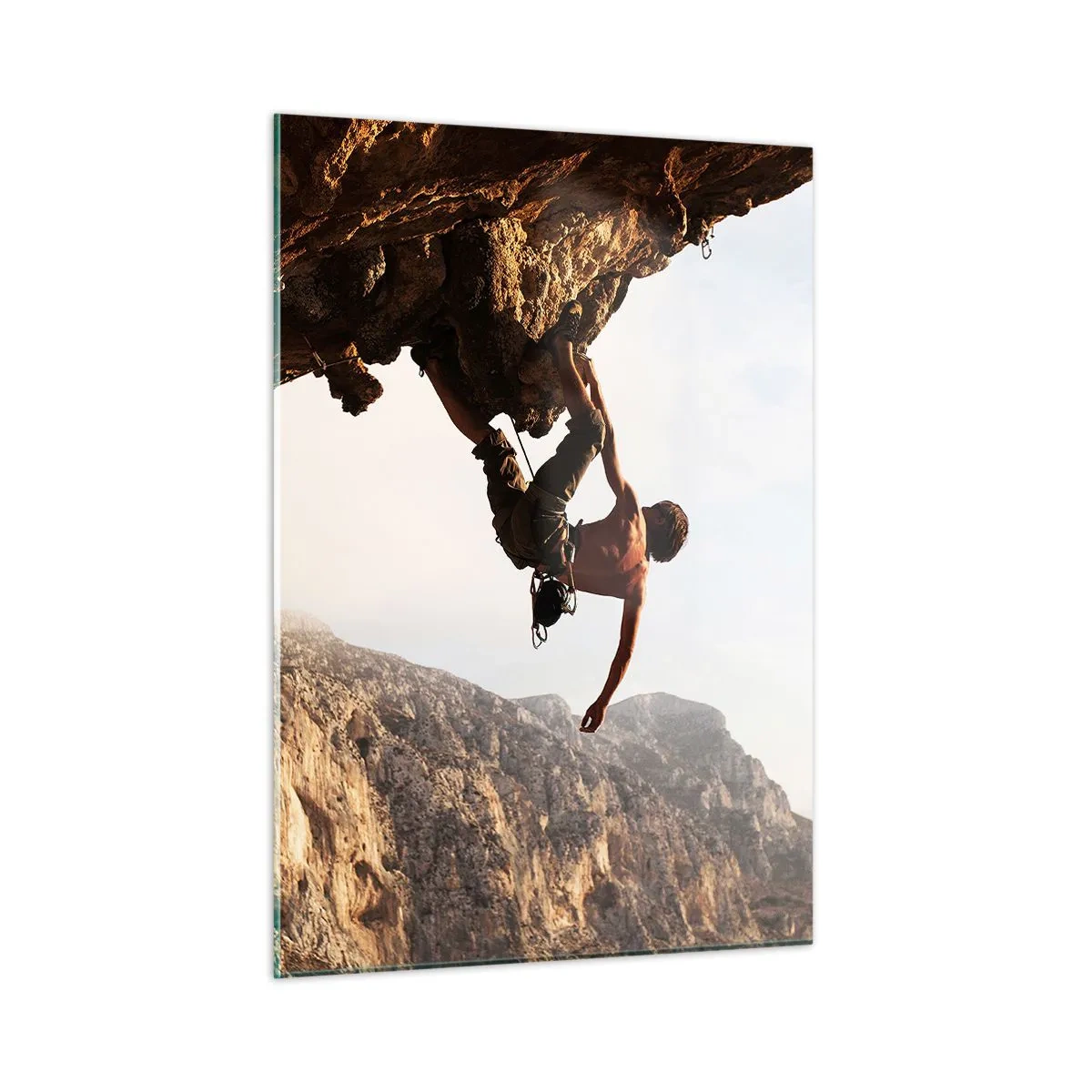 Cuadro sobre vidrio - Impresiones sobre Vidrio - Escalando una roca vertical en un paisaje montañoso - 50x70cm - Un mundo en la roca - Decoración de pared moderna para salón y dormitorio ARTTOR
