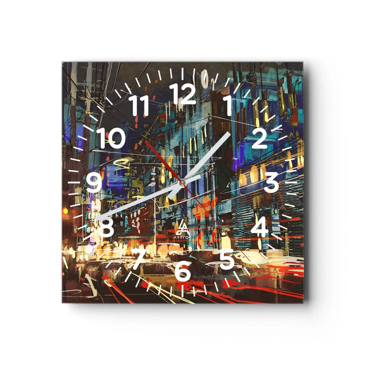 Reloj de pared - Reloj de vidrio - El bullicio nocturno de la calle - 40x40 cm