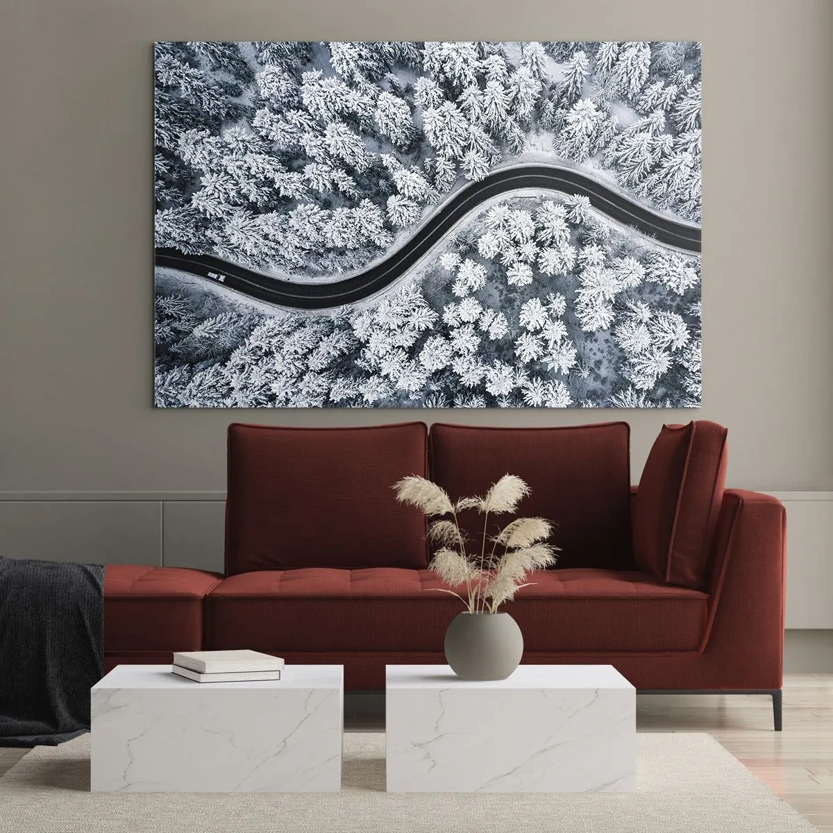 Cuadro sobre vidrio - Impresiones sobre Vidrio - A través de un bosque invernal - 70x50 cm