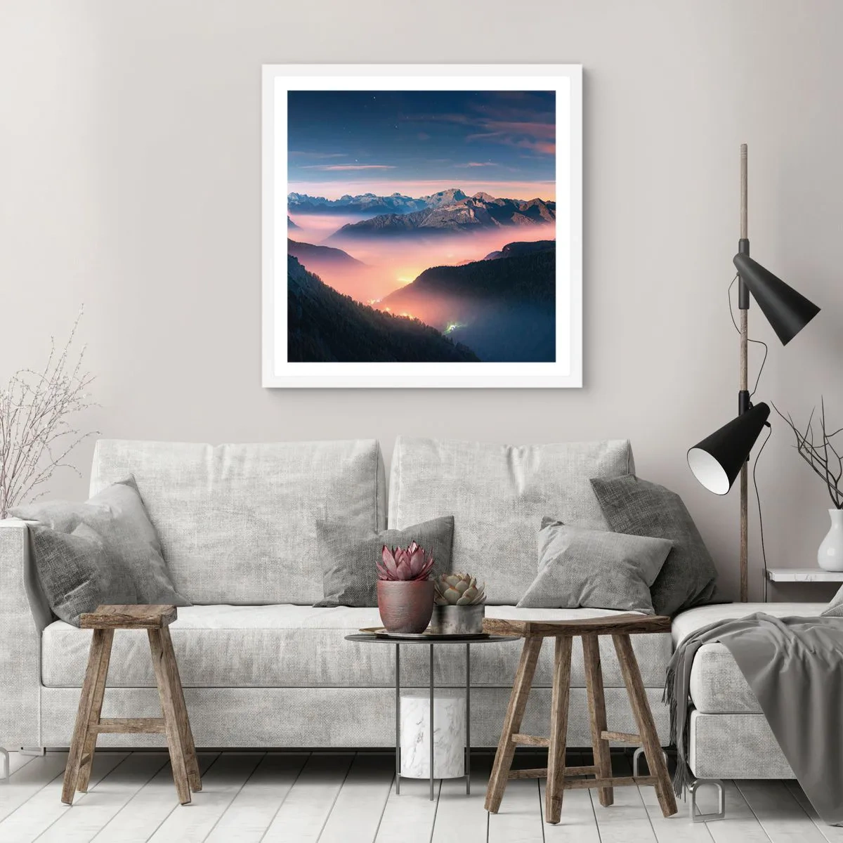 Póster en marco blanco - Luz en los valles - 40x40 cm