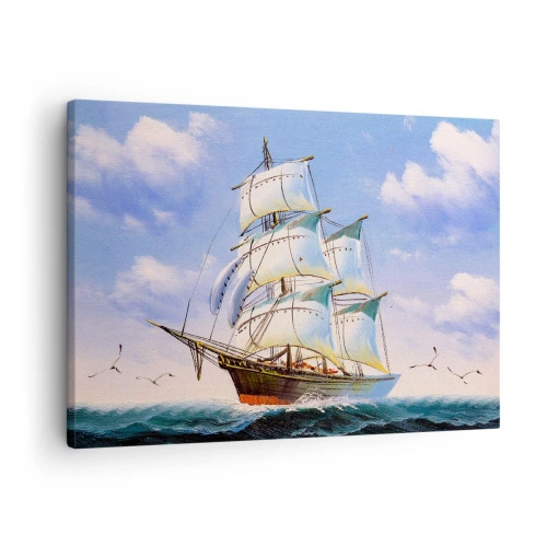 Cuadro sobre lienzo - Impresión de Imagen - Un velero en mar abierto bajo un cielo azul. - 70x50cm - Orgulloso con el viento - Decoración de pared moderna para salón y dormitorio ARTTOR