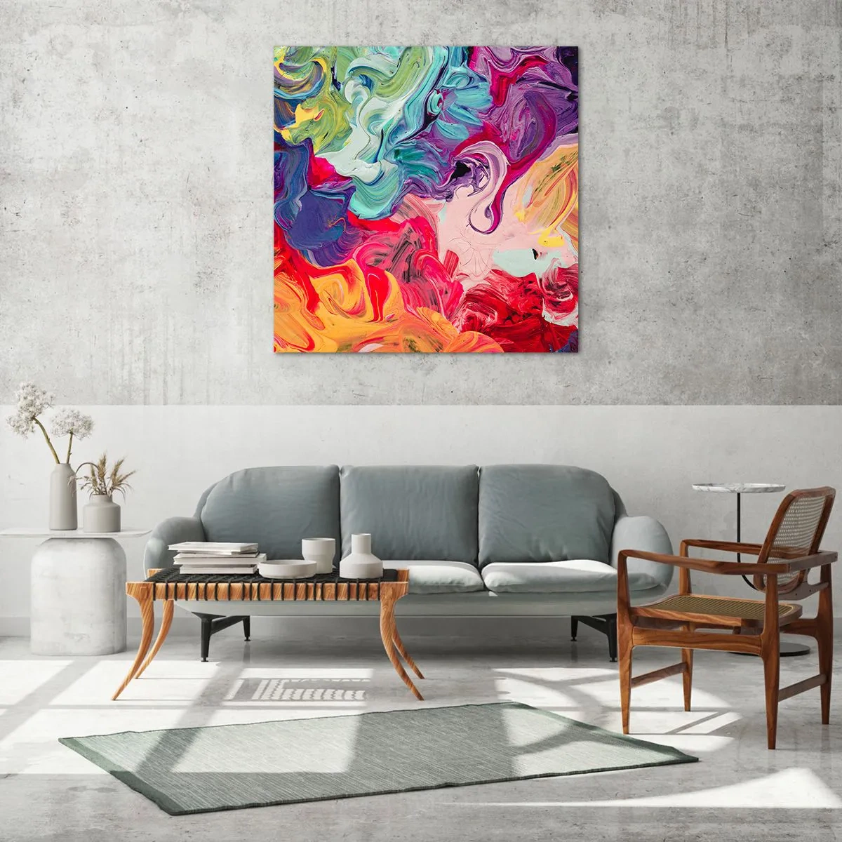 Cuadro sobre vidrio - Impresiones sobre Vidrio - El nacimiento de los colores - 70x70 cm