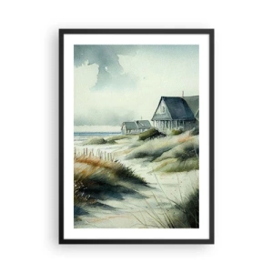 Póster en marco negro - Casa de playa de acuarela con vista al mar - 50x70cm - Lejos del bullicio - Decoración de pared moderna para salón y dormitorio ARTTOR