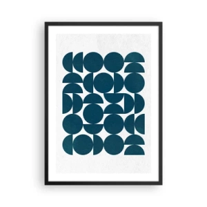 Póster en marco negro - Composición geométrica con círculos azules. - 50x70cm - Círculos y semicírculos - Decoración de pared moderna para salón y dormitorio ARTTOR