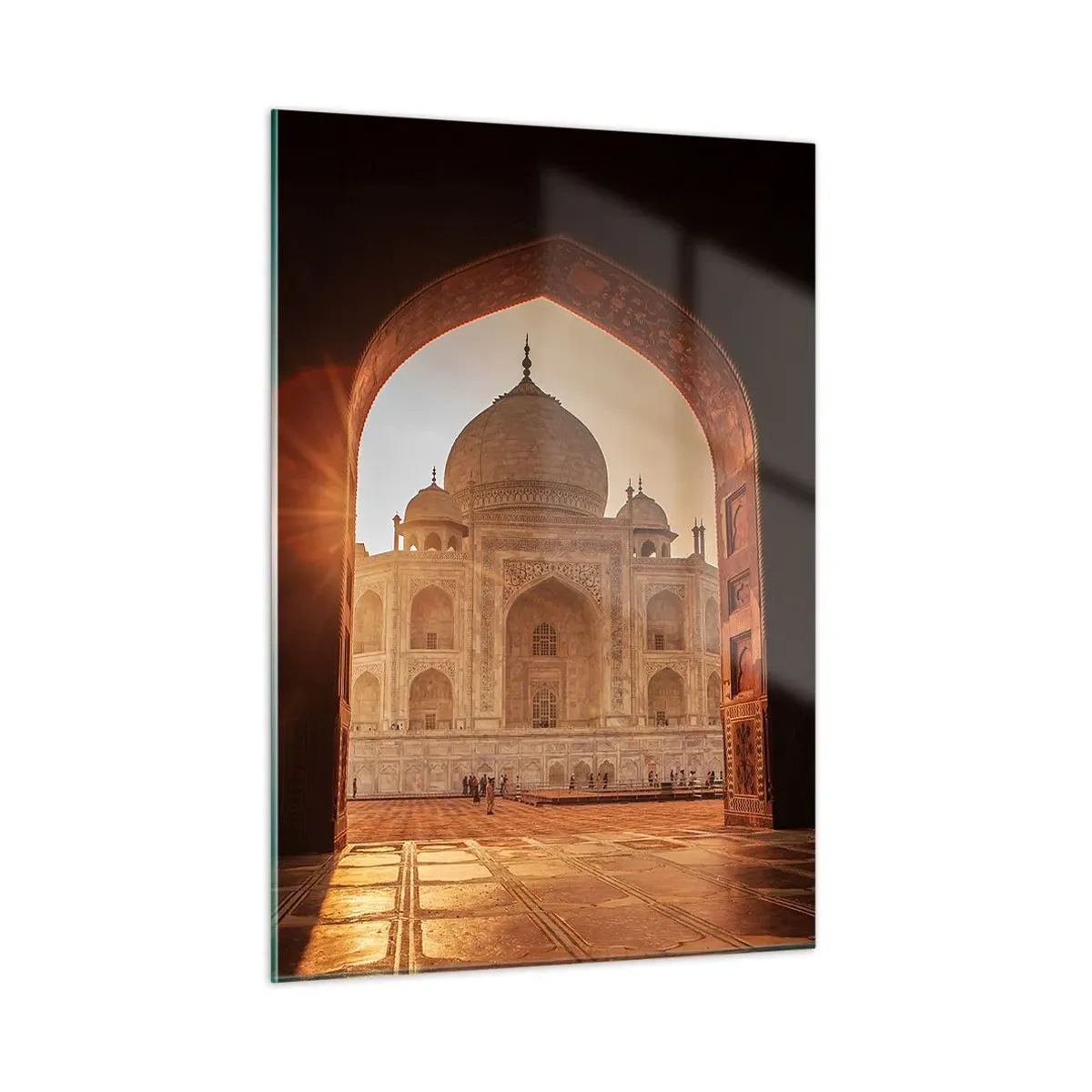 Cuadro sobre vidrio - Impresiones sobre Vidrio - Puesta de sol sobre un edificio monumental vista a través de un arco - 50x70cm - Un monumento al amor sobrenatural - Decoración de pared moderna para salón y dormitorio ARTTOR