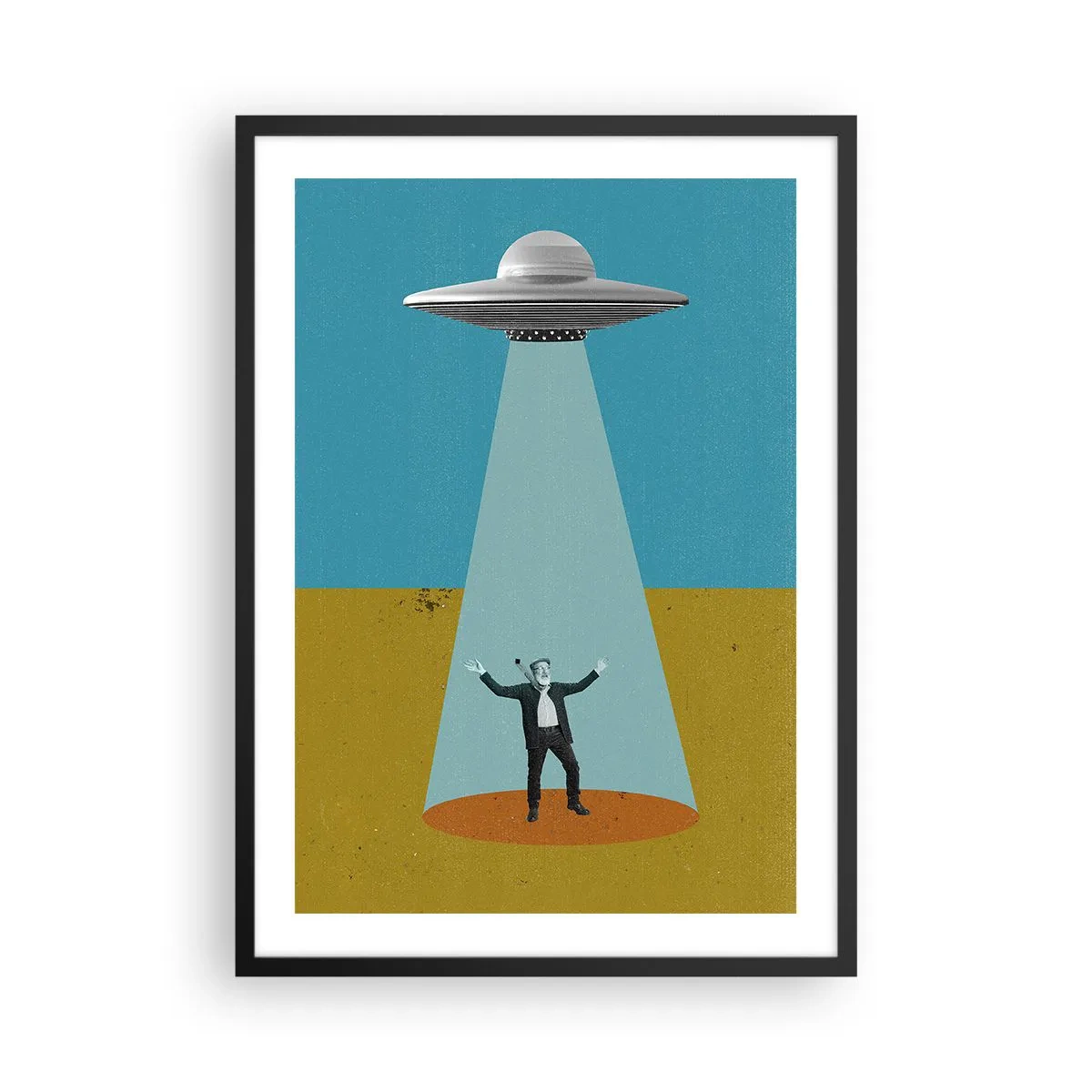 Póster en marco negro - Ilustración retro de una abducción ovni - 50x70cm - Un encuentro cercano - Decoración de pared moderna para salón y dormitorio ARTTOR
