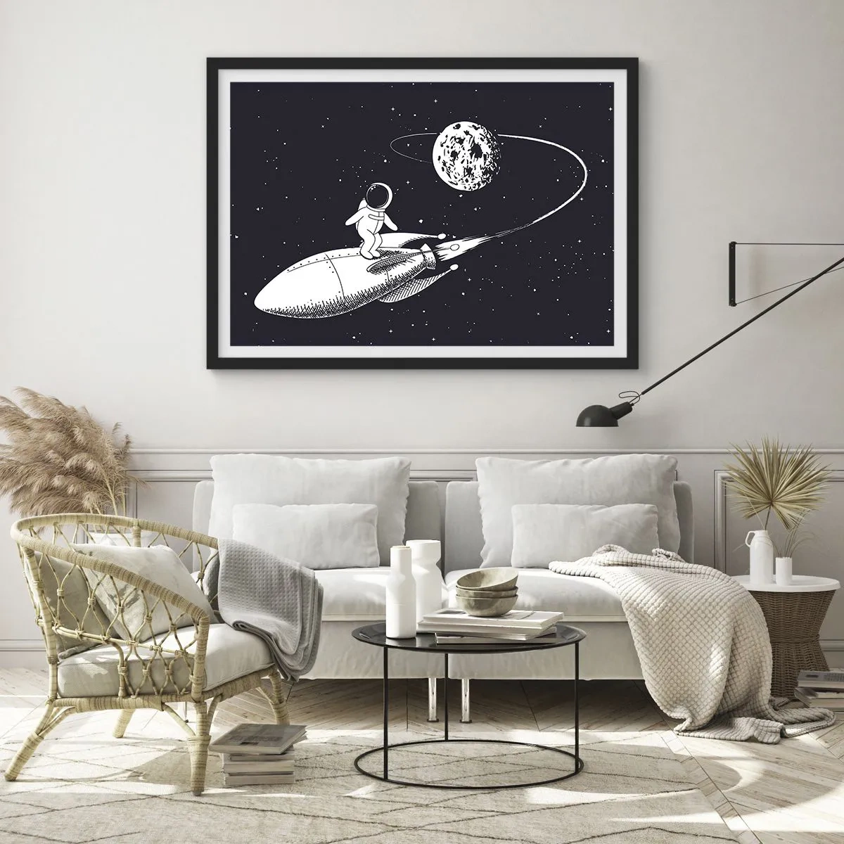 Póster en marco negro - Surfista espacial - 50x40 cm
