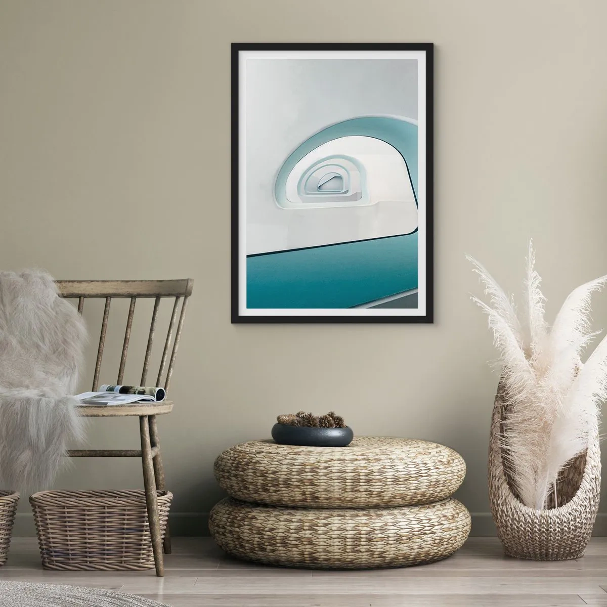 Póster en marco negro - Espiral del río azul - 70x100 cm