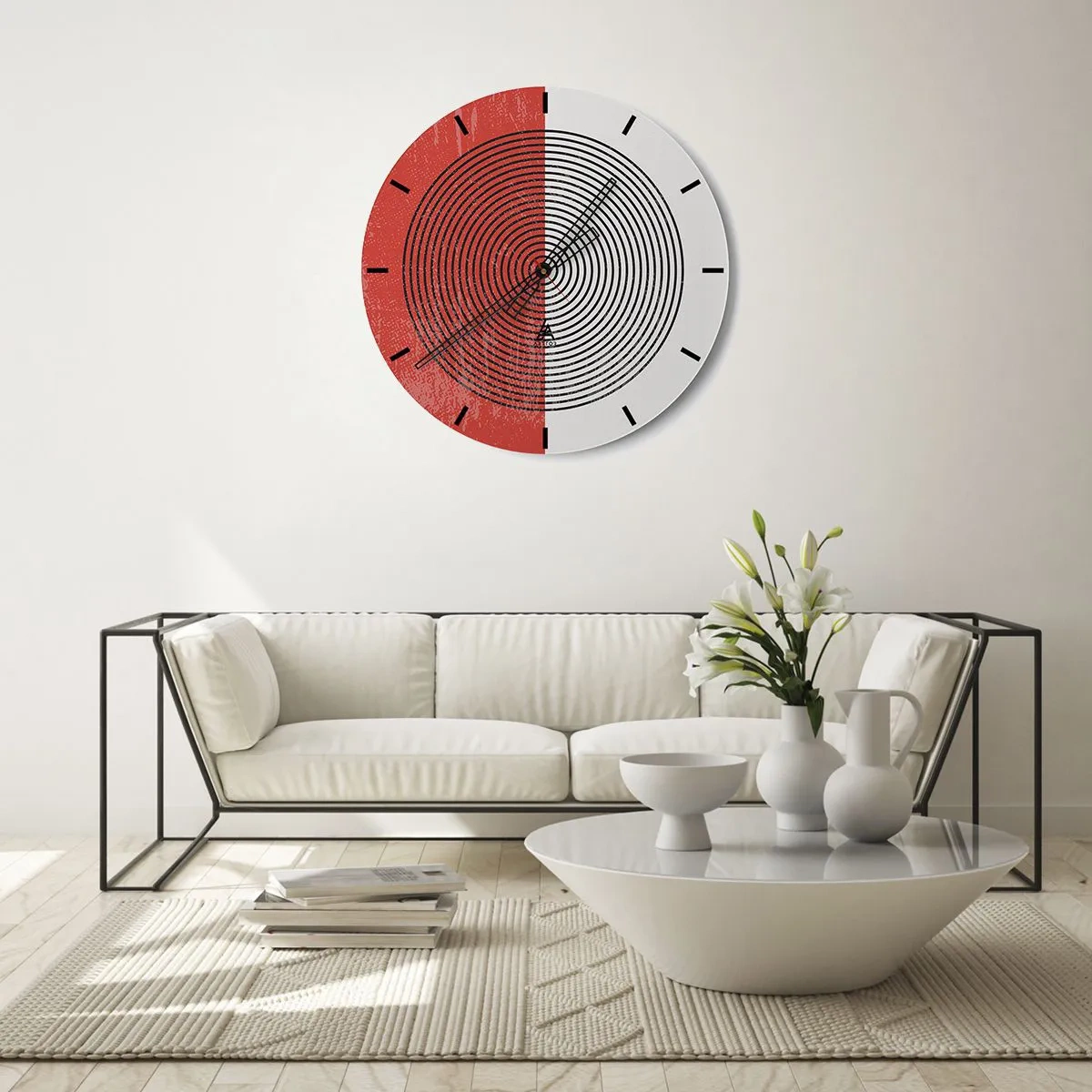 Reloj de pared - Reloj de vidrio - Patrón de espiral minimalista sobre un fondo dividido - 30x30cm - En el corazón de la misma - Decoración de pared moderna para salón, cocina y dormitorio ARTTOR