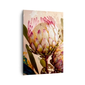Cuadro sobre lienzo - Impresión de Imagen - Flores de protea coloridas sobre un fondo delicado. - 70x100cm - Abrazados con ternura - Decoración de pared moderna para salón y dormitorio ARTTOR