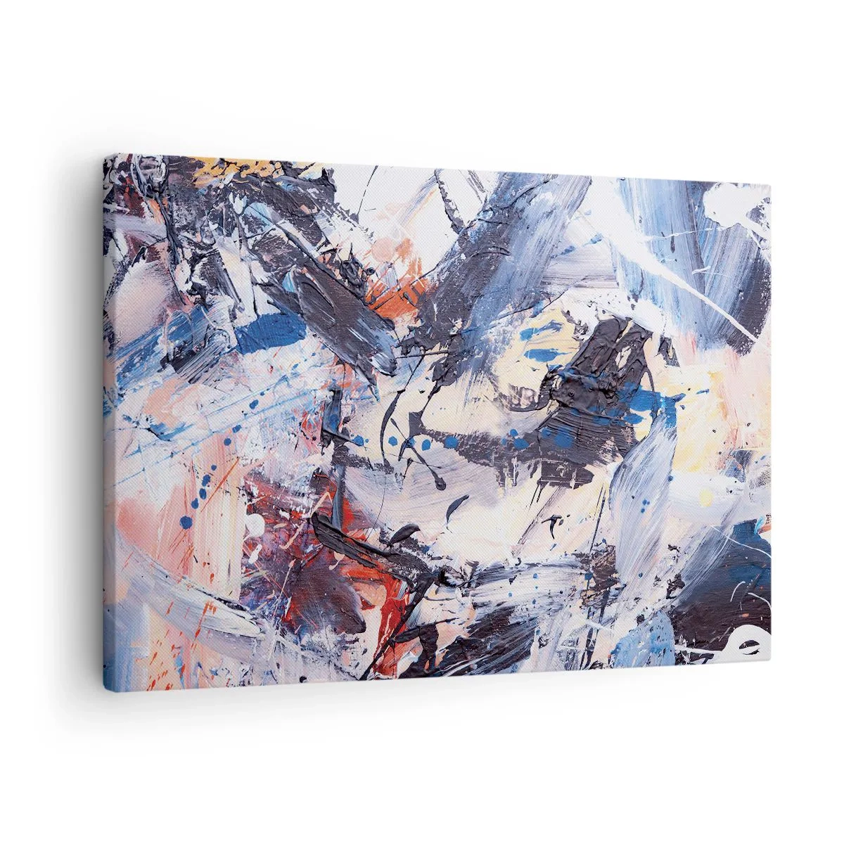 Cuadro sobre lienzo - Impresión de Imagen - Abstracción con pinceladas dinámicas en azul y rojo. - 70x50cm - Danza loca de la abstracción - Decoración de pared moderna para salón y dormitorio ARTTOR