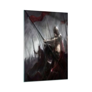 Cuadro sobre vidrio - Impresiones sobre Vidrio - Caballeros marchando al campo de batalla bajo la lluvia - 70x100cm - Unidos somos más fuertes - Decoración de pared moderna para salón y dormitorio ARTTOR