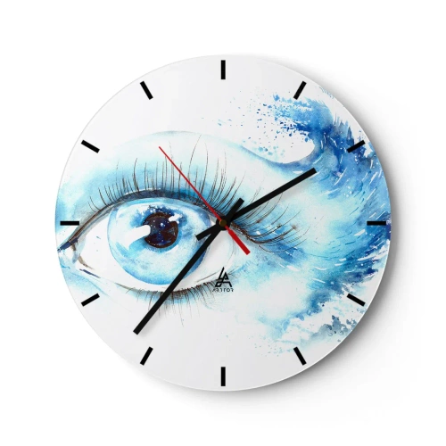 Reloj de pared - Reloj de vidrio - Ojo artístico en tonos azules - 30x30cm - Sumérgete en el azul de tu mirada - Decoración de pared moderna para salón, cocina y dormitorio ARTTOR