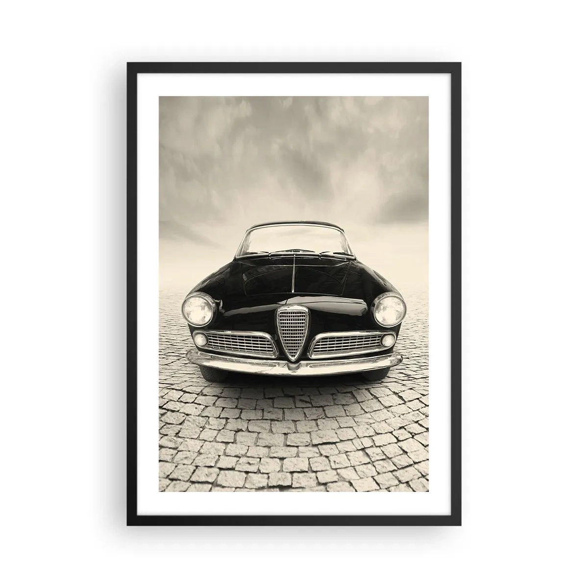 Póster en marco negro - El frente de un coche clásico en una calle adoquinada - 50x70cm - ¿Y cómo no quererme? - Decoración de pared moderna para salón y dormitorio ARTTOR