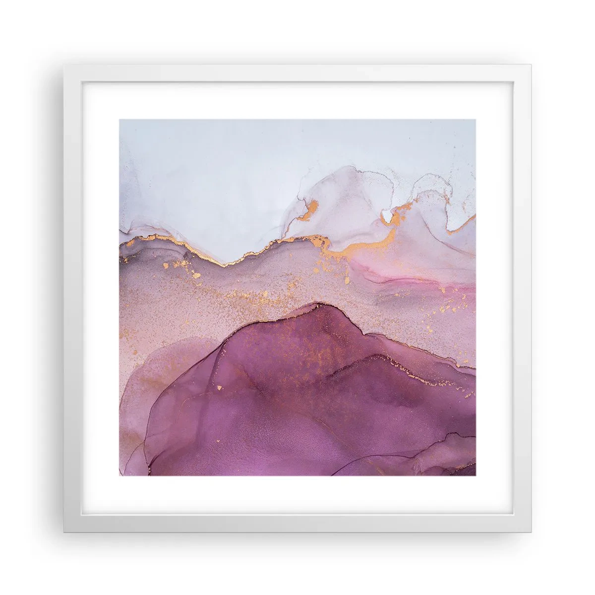 Póster en marco blanco - Olas de lila y púrpura - 40x40 cm