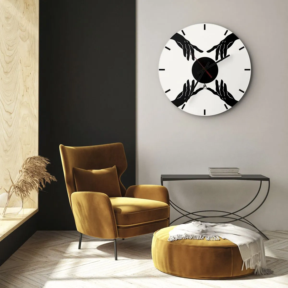 Reloj de pared - Reloj de vidrio - Manos negras rodeando un círculo oscuro sobre un fondo claro - 30x30cm - Una señal secreta - Decoración de pared moderna para salón, cocina y dormitorio ARTTOR
