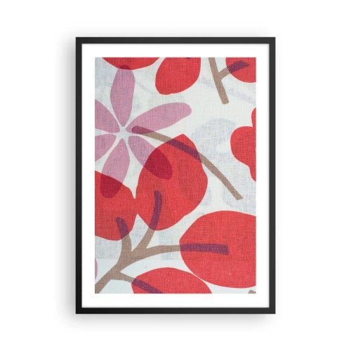 Póster en marco negro - Composición botánica de hojas y flores en rojo. - 50x70cm - Composición floral en rosa - Decoración de pared moderna para salón y dormitorio ARTTOR