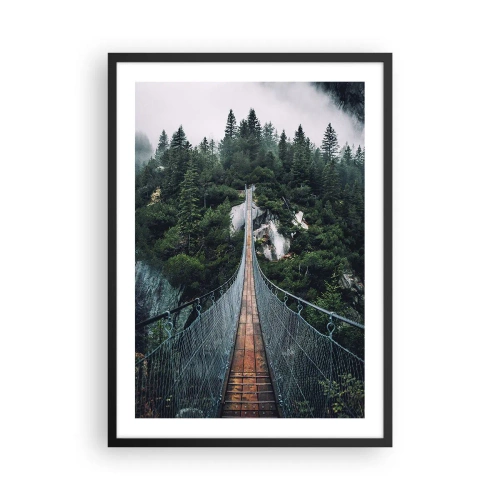 Póster en marco negro - Un puente colgante a través de un bosque denso y brumoso. - 50x70cm - Solo para águilas - Decoración de pared moderna para salón y dormitorio ARTTOR