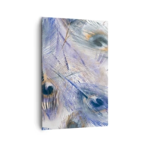 Cuadro sobre lienzo - Impresión de Imagen - Un patrón con plumas de pavo real en tonos azules y dorados. - 80x120cm - Composición - Decoración de pared moderna para salón y dormitorio ARTTOR