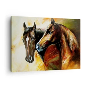 Cuadro sobre lienzo - Impresión de Imagen - Un par de caballos en una composición pictórica - 70x50cm - El doble de encanto - Decoración de pared moderna para salón y dormitorio ARTTOR