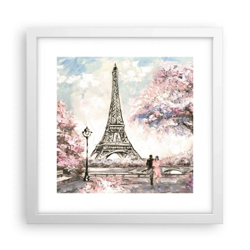 Póster en marco blanco - Un paseo por París en abril - 30x30 cm
