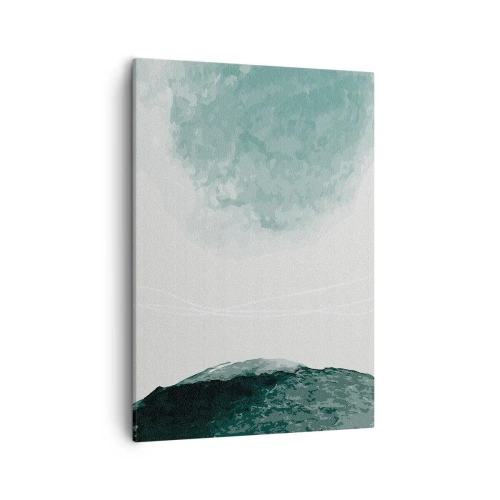 Cuadro sobre lienzo - Impresión de Imagen - Una delicada composición abstracta en tonos verdes con formas sutiles sobre un fondo claro. - 50x70cm - Un encuentro con la niebla - Decoración de pared moderna para salón y dormitorio ARTTOR