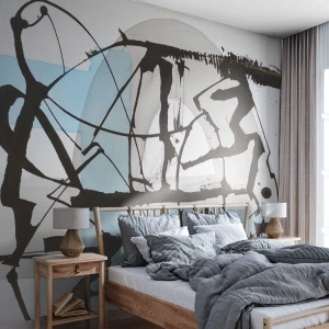 Fotomural Premium Canvas - Líneas y formas abstractas en azul y negro. - 100x70cm - Azul a pesar de todo - Decoración de pared moderna para salón y dormitorio ARTTOR