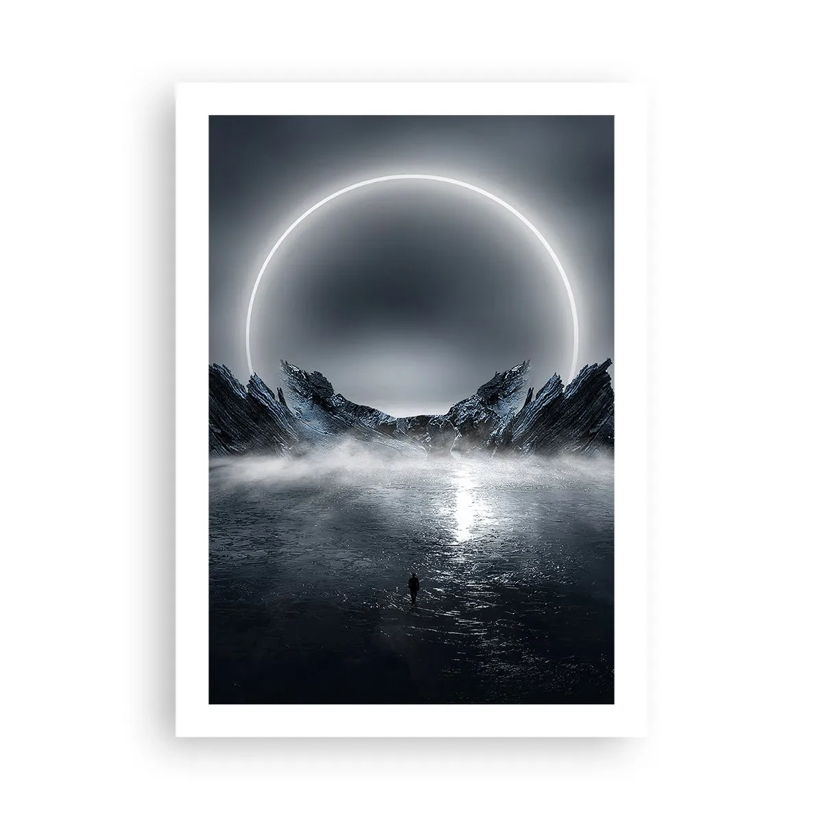 Póster - Un paisaje misterioso con un círculo brillante en el cielo. - 50x70cm - El final del cuento - Decoración de pared moderna para salón y dormitorio ARTTOR