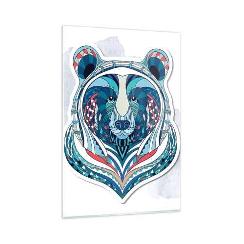 Cuadro sobre vidrio - Impresiones sobre Vidrio - Oso geométrico en tonos azules y rojos. - 80x120cm - ¡Viva Groenlandia! - Decoración de pared moderna para salón y dormitorio ARTTOR