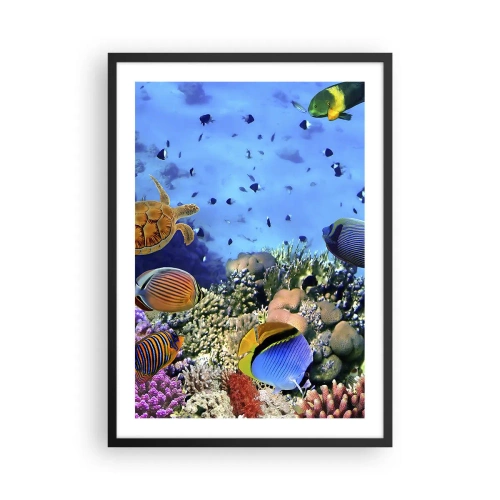 Póster en marco negro - El mundo submarino de un arrecife de coral con peces tropicales. - 50x70cm - Y qué sabemos de la vida... - Decoración de pared moderna para salón y dormitorio ARTTOR