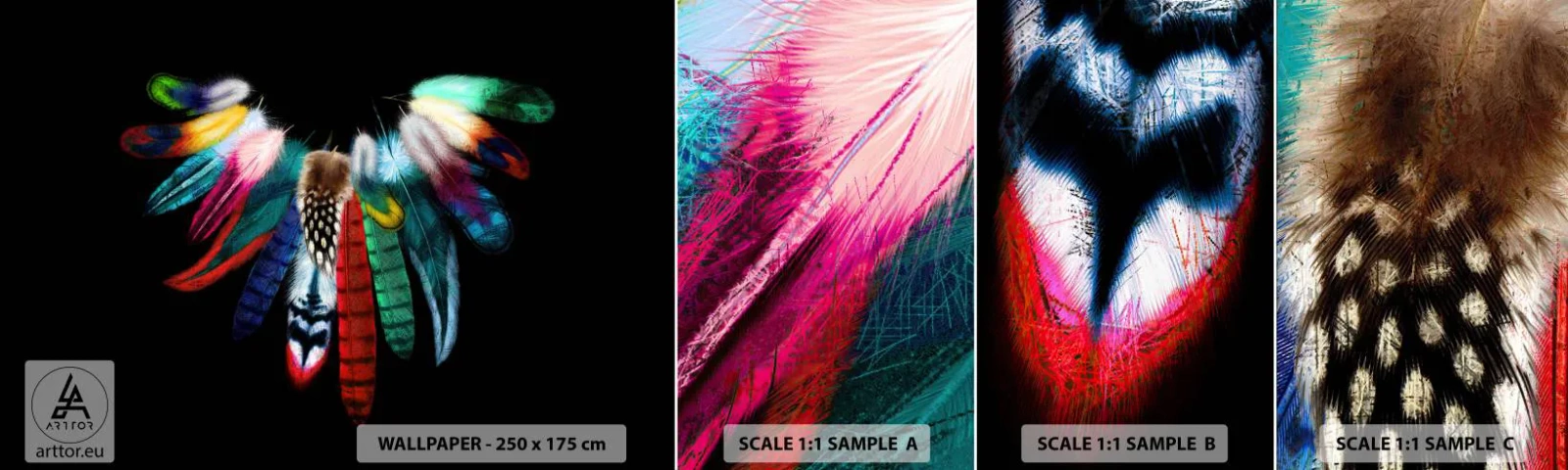 Muestra de fotomural autoadhesivo Deluxe Sticker - Collar indio - Pluma de ave, bohemia, Gráficos - 100x30 cm