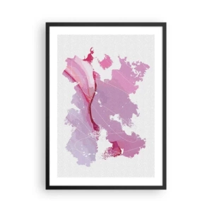 Póster en marco negro - Mapa abstracto en tonos rosa y morado - 50x70cm - Mapa de un mundo rosa - Decoración de pared moderna para salón y dormitorio ARTTOR