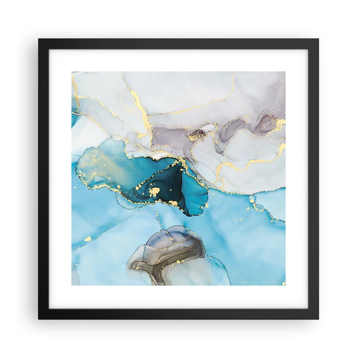 Póster en marco negro - Un estudio del encuentro entre el gris y el turquesa - 40x40 cm