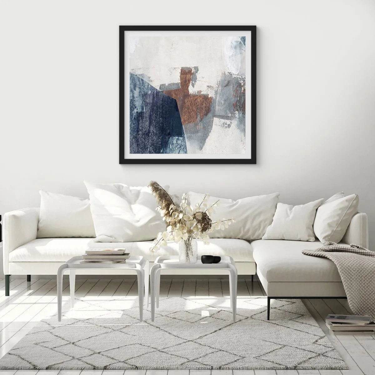 Póster en marco negro - Formas azules y marrones - 30x30 cm