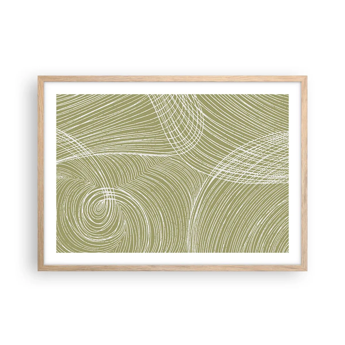 Póster en marco roble claro - Abstracción intrincada en blanco - 70x50 cm