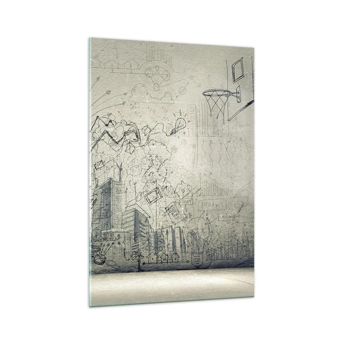 Cuadro sobre vidrio - Impresiones sobre Vidrio - Dibujos y diagramas sobre el fondo de una pared en bruto. - 70x100cm - Mi gloriosa vida en la ciudad - Decoración de pared moderna para salón y dormitorio ARTTOR