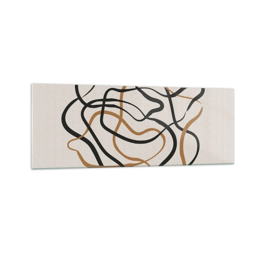 Cuadro sobre vidrio - Impresiones sobre Vidrio - Líneas enredadas en negro y dorado sobre un fondo claro. - 140x50cm - Todo ha salido mal - Decoración de pared moderna para salón y dormitorio ARTTOR