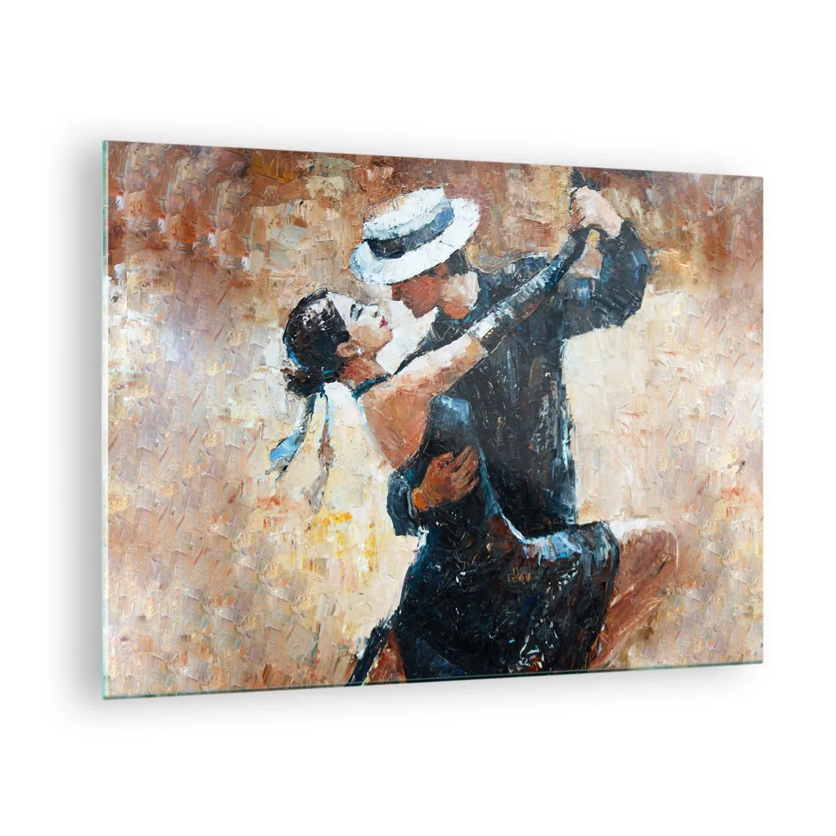 Cuadro sobre vidrio - Impresiones sobre Vidrio - Una pareja bailando con un estilo elegante y un toque clásico. - 70x50cm - Estilo Rudolf Valentino - Decoración de pared moderna para salón y dormitorio ARTTOR