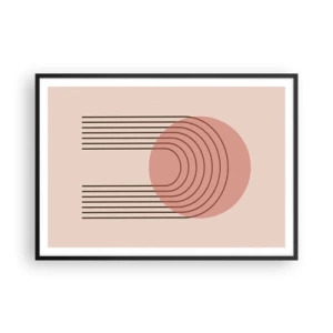 Póster en marco negro - Motivo abstracto con círculo rosa y líneas. - 100x70cm - Atracción irresistible - Decoración de pared moderna para salón y dormitorio ARTTOR