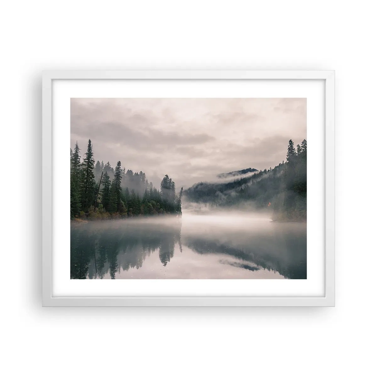 Póster en marco blanco - En el ensueño, en la niebla - 50x40 cm