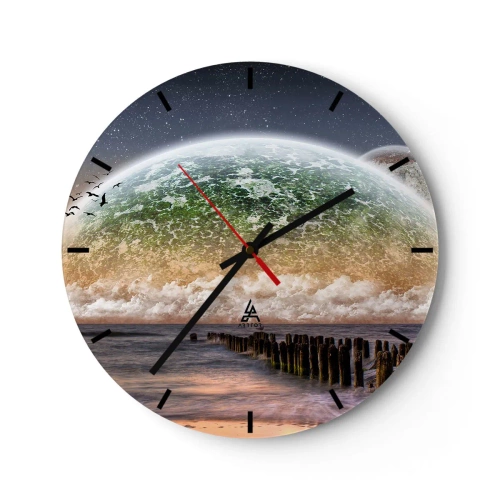 Reloj de pared - Reloj de vidrio - Paisaje con un globo terráqueo y un mar en calma - 30x30cm - Y el mundo emergió del agua - Decoración de pared moderna para salón, cocina y dormitorio ARTTOR