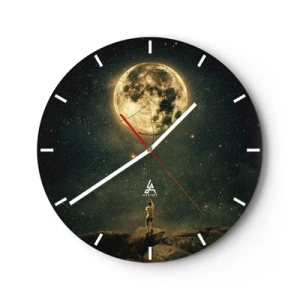 Reloj de pared - Reloj de vidrio - Una persona en una roca captando la luna contra un cielo estrellado. - 30x30cm - El que robó la luna - Decoración de pared moderna para salón, cocina y dormitorio ARTTOR