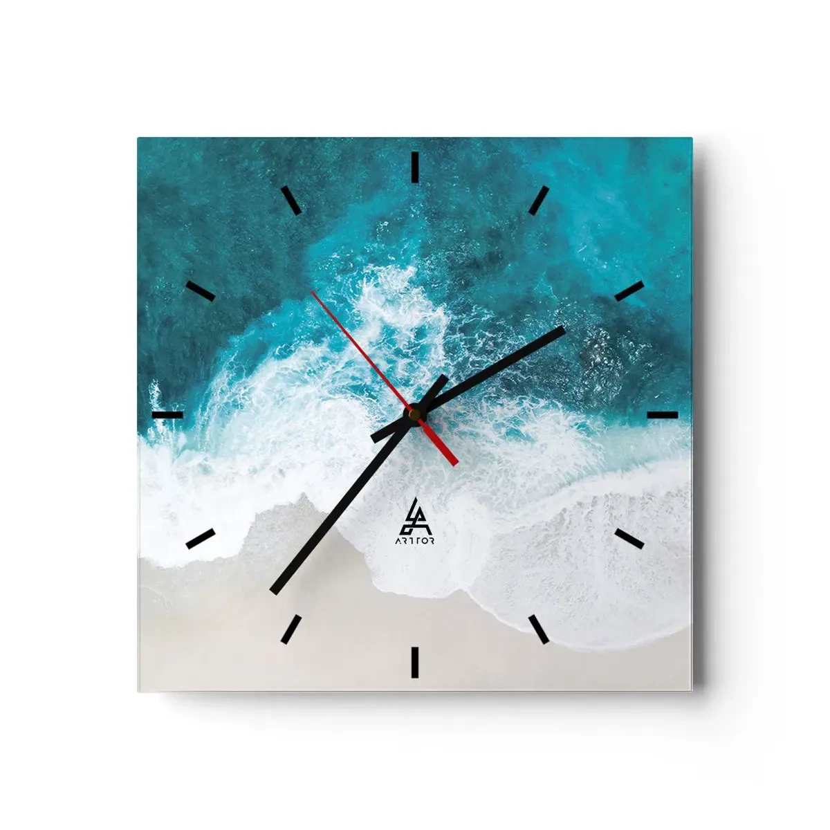 Reloj de pared - Reloj de vidrio - Olas del océano turquesa sobre arena clara - 30x30cm - Una caricia natural - Decoración de pared moderna para salón y dormitorio ARTTOR