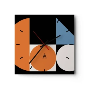 Reloj de pared - Reloj de vidrio - Patrón geométrico con formas coloridas sobre un fondo negro. - 30x30cm - Diseño con figuras - Decoración de pared moderna para salón y dormitorio ARTTOR